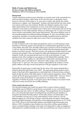 Reds, Creams and Inbetweens Dr Kerry Fowler Msc Phd Grad Dip Ed Published in NSW CFA Catching up 5(3/4):5-6(2003)