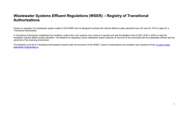 (WSER) – Registry of Transitional Authorizations