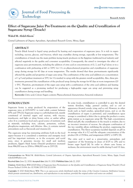 Effect of Sugarcane Juice Pre-Treatment on the Quality and Crystallization of Sugarcane Syrup (Treacle)