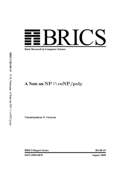 A Note on NP ∩ Conp/Poly Copyright C 2000, Vinodchandran N