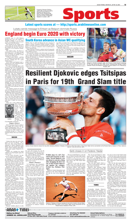 Resilient Djokovic Edges Tsitsipas in Paris for 19Th Grand Slam Title