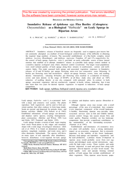 Inundative Release of Aphthona Spp. Flea Beetles (Coleoptera: Chrysomelidae) As a Biological 