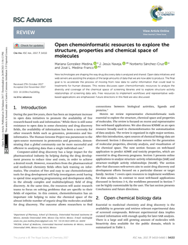 Open Chemoinformatic Resources to Explore the Structure, Properties and Chemical Space of Cite This: RSC Adv.,2017,7,54153 Molecules