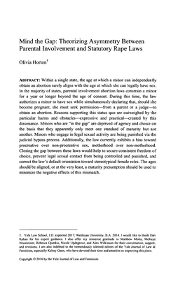 Mind the Gap: Theorizing Asymmetry Between Parental Involvement and Statutory Rape Laws