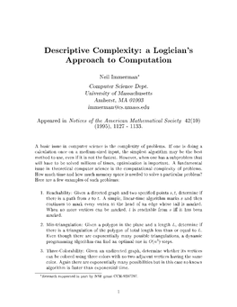 Descriptive Complexity: a Logician's Approach to Computation