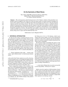 Arxiv:2103.05710V1 [Physics.Hist-Ph] 9 Mar 2021 Taylor Compared His Solution of the Evolution of the to Solve This Problem – Professor G