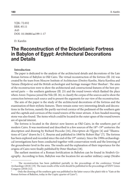 The Reconstruction of the Diocletianic Fortress in Babylon of Egypt: Architectural Decorations and Details