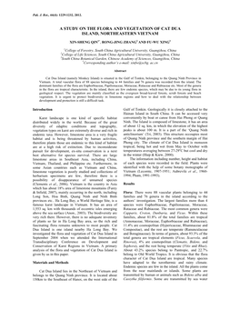 A Study on the Flora and Vegetation of Cat Dua Island, Northeastern Vietnam