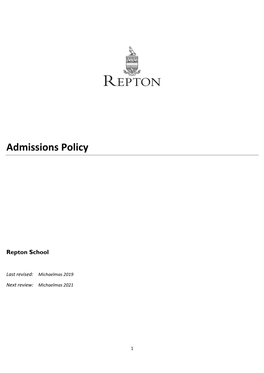 Admissions Policy