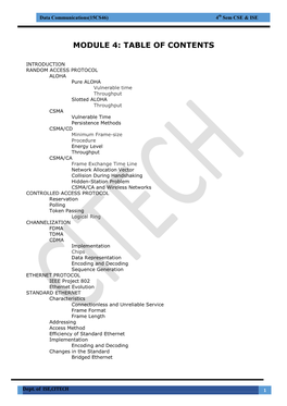 Module 4: Table of Contents