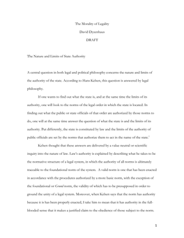 1 the Morality of Legality David Dyzenhaus DRAFT the Nature And