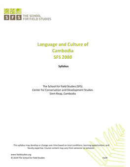 Language and Culture of Cambodia SFS 2080