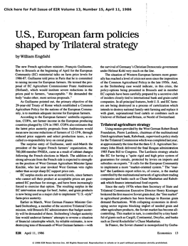 U.S., European Farm Policies Shaped by Trilateral Strategy