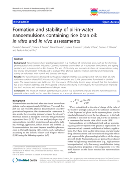 Formation and Stability of Oil-In-Water Nanoemulsions Containing Rice Bran