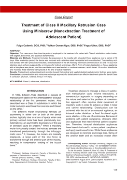 Treatment of Class II Maxillary Retrusion Case Using Miniscrew (Nonextraction Treatment of Adolescent Patient)