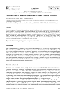 Taxonomic Study of the Genus Myrmarachne of Borneo (Araneae: Salticidae)