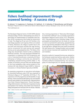 Fishers Livelihood Improvement Through Seaweed Farming - a Success Story