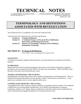 Terminology and Definitions Associated with Revegetation