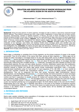 Isolation and Identification of Marine Microalgae from the Atlantic Ocean in the South of Morocco