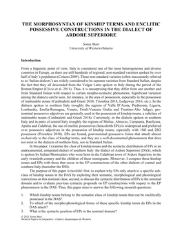 The Morphosyntax of Kinship Terms and Enclitic Possessive Constructions in the Dialect of Ardore Superiore