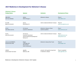 2017 Medicines in Development for Alzheimer's Disease