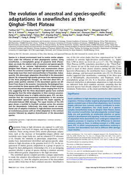 The Evolution of Ancestral and Species-Specific Adaptations in Snowfinches at the Qinghai–Tibet Plateau