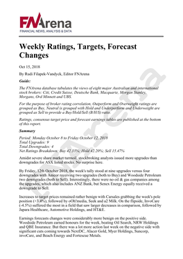 Weekly Ratings, Targets, Forecast Changes