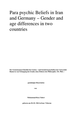 Para Psychic Beliefs in Iran and Germany – Gender and Age Differences in Two Countries