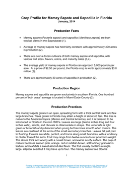 Crop Profile for Mamey Sapote and Sapodilla in Florida January, 2014