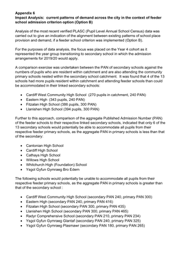 Appendix 6 Impact Analysis: Current Patterns of Demand Across the City in the Context of Feeder School Admission Criterion Option (Option B)