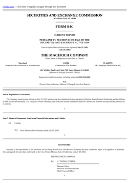 Securities and Exchange Commission Form 8-K The