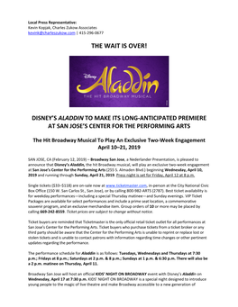 The Wait Is Over! Disney's Aladdin to Make Its Long