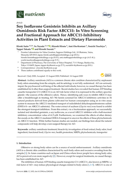 Soy Isoflavone Genistein Inhibits an Axillary Osmidrosis Risk Factor ABCC11: in Vitro Screening and Fractional Approach for ABCC11-Inhibitory Activities in Plant Extracts and Dietary