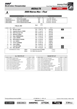 RESULTS REVISED 3000 Metres Men - Final