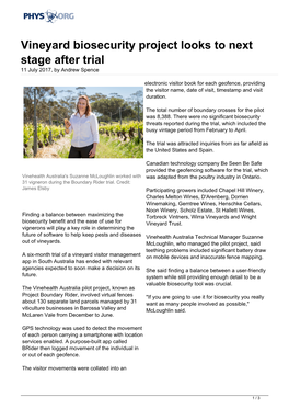 Vineyard Biosecurity Project Looks to Next Stage After Trial 11 July 2017, by Andrew Spence