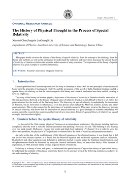 The History of Physical Thought in the Process of Special Relativity