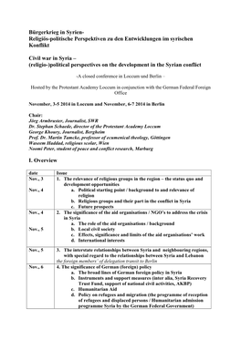 Bürgerkrieg in Syrien- Religiös-Politische Perspektiven Zu Den Entwicklungen Im Syrischen Konflikt