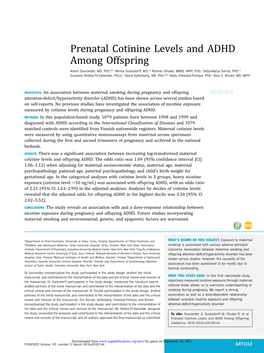 Prenatal Cotinine Levels and ADHD Among Offspring