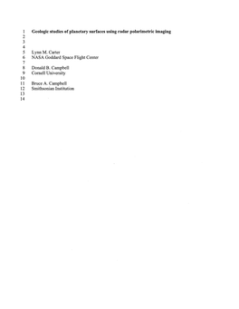 Geologic Studies of Planetary Surfaces Using Radar Polarimetric Imaging 2