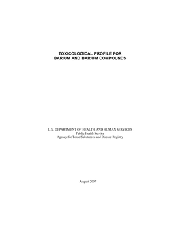 Toxicological Profile for Barium and Barium Compounds