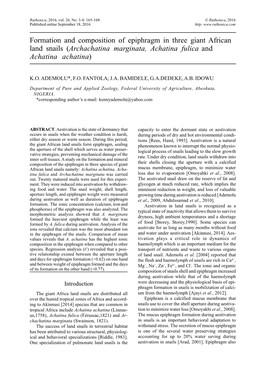 Formation and Composition of Epiphragm in Three Giant African Land Snails (Archachatina Marginata, Achatina Fulica and Achatina Achatina)