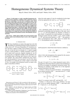 Homogeneous Dynamical Systems Theory Bijoy K