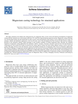 Magnesium Casting Technology for Structural Applications