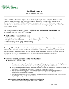 Position Overview Director of People and Culture