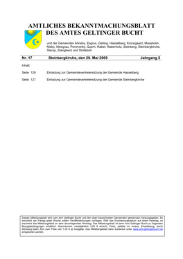 Amtliches Bekanntmachungsblatt Des Amtes Geltinger Bucht