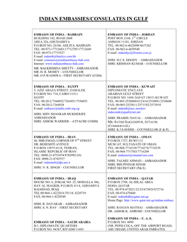 Indian Embassies/Consulates in Gulf