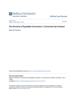 The Doctrine of Equitable Conversion: I, Conversion by Contract