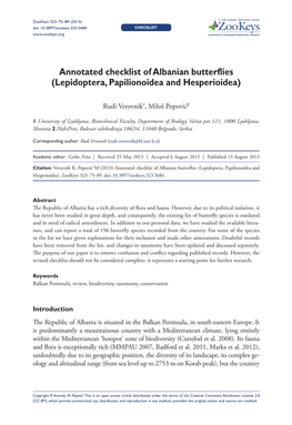 Annotated Checklist of Albanian Butterflies (Lepidoptera, Papilionoidea and Hesperioidea)