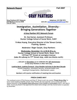 Immigration, Assimilation, Diversity – Bringing Generations Together a Gray Panther NYC Network Forum