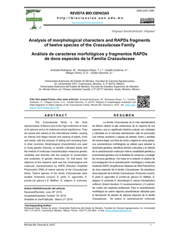 Analysis of Morphological Characters and Rapds Fragments of Twelve Species of the Crassulaceae Family